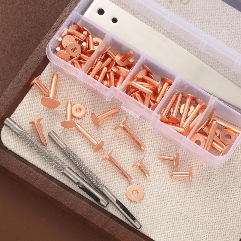 Notgia 50Sets Copper Rivets Assorted Leather Rivet Kit for Leather Working Brass Rivets with Solid Rivet Tool Setter for Repair and Decorate Belts Handbags Wallets Collars Shoes Clothing Bracelets - Image 4